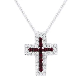 0.08Ct Ruby 16"pendant Necklace In 14K White Gold