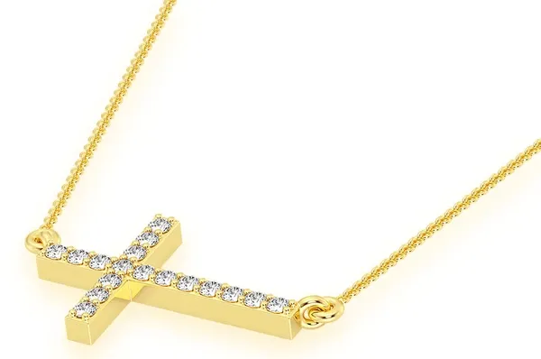 0.10CTW Mini Sideways Cross Necklace Pendant