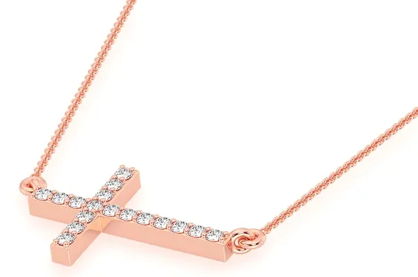 0.10CTW Mini Sideways Cross Necklace Pendant