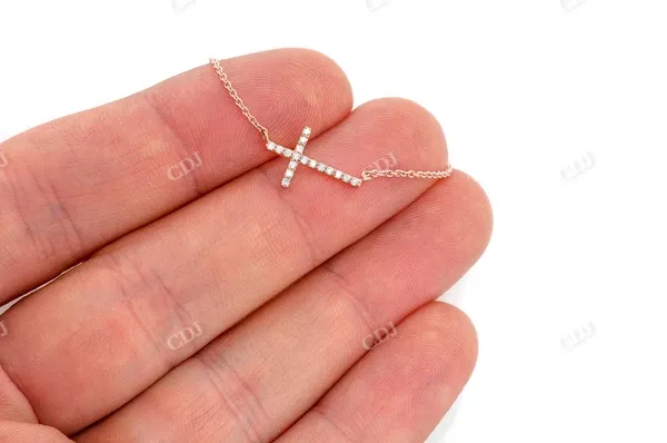 0.10CTW Mini Sideways Cross Necklace Pendant