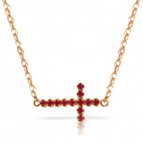 0.3 Carat 14K Solid Rose Gold Ruby Horizontal Cross Necklace