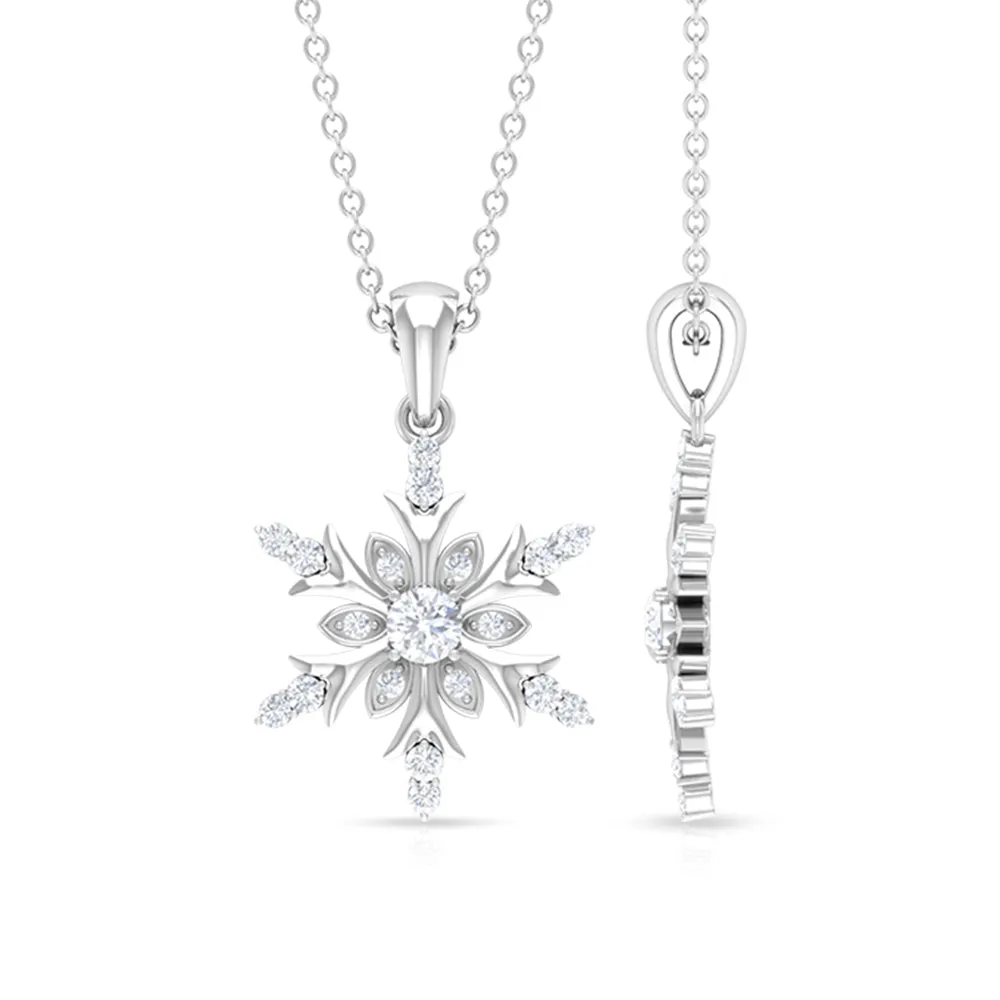 0.5 CT Certified Diamond Designer Snowflake Pendant Necklace