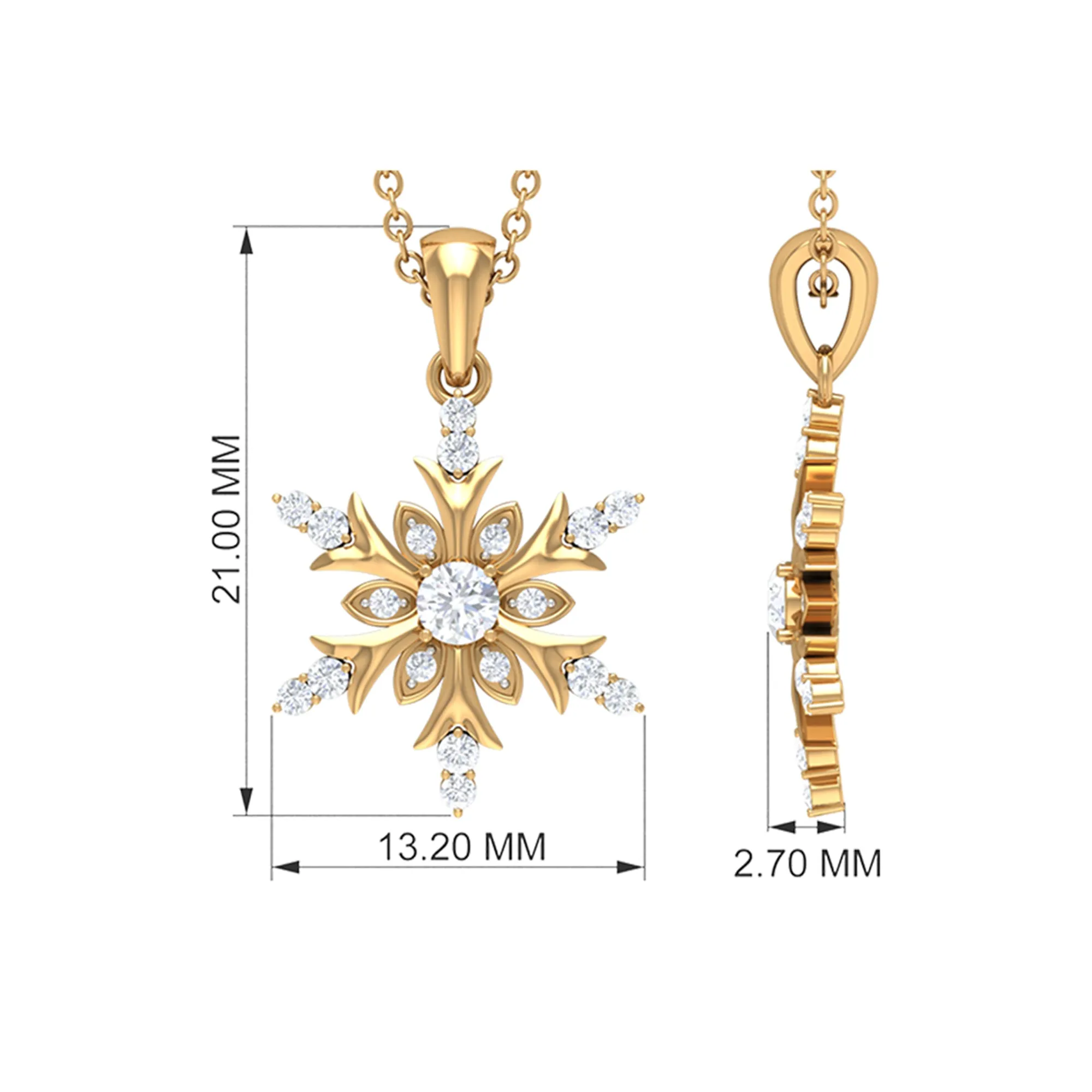 0.5 CT Certified Diamond Designer Snowflake Pendant Necklace