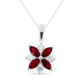 0.68Ct Ruby 16"pendant Necklace In 14K White Gold