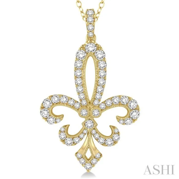 1 1/2 Ctw Round Cut Diamond Fleur De Lis Pendant in 14K Yellow Gold with Chain