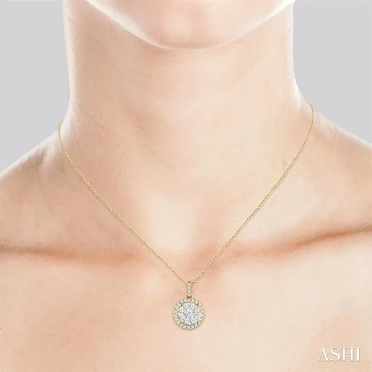 1 Ctw Lovebright Round Cut Diamond Pendant in 14K Yellow and White Gold with Chain