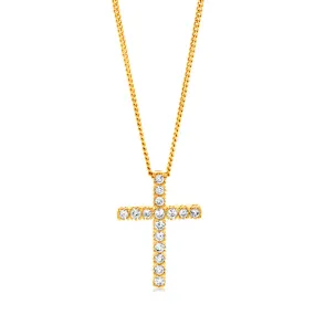 10ct Yellow Gold Diamond Cross Pendant Set with Brilliant Diamonds