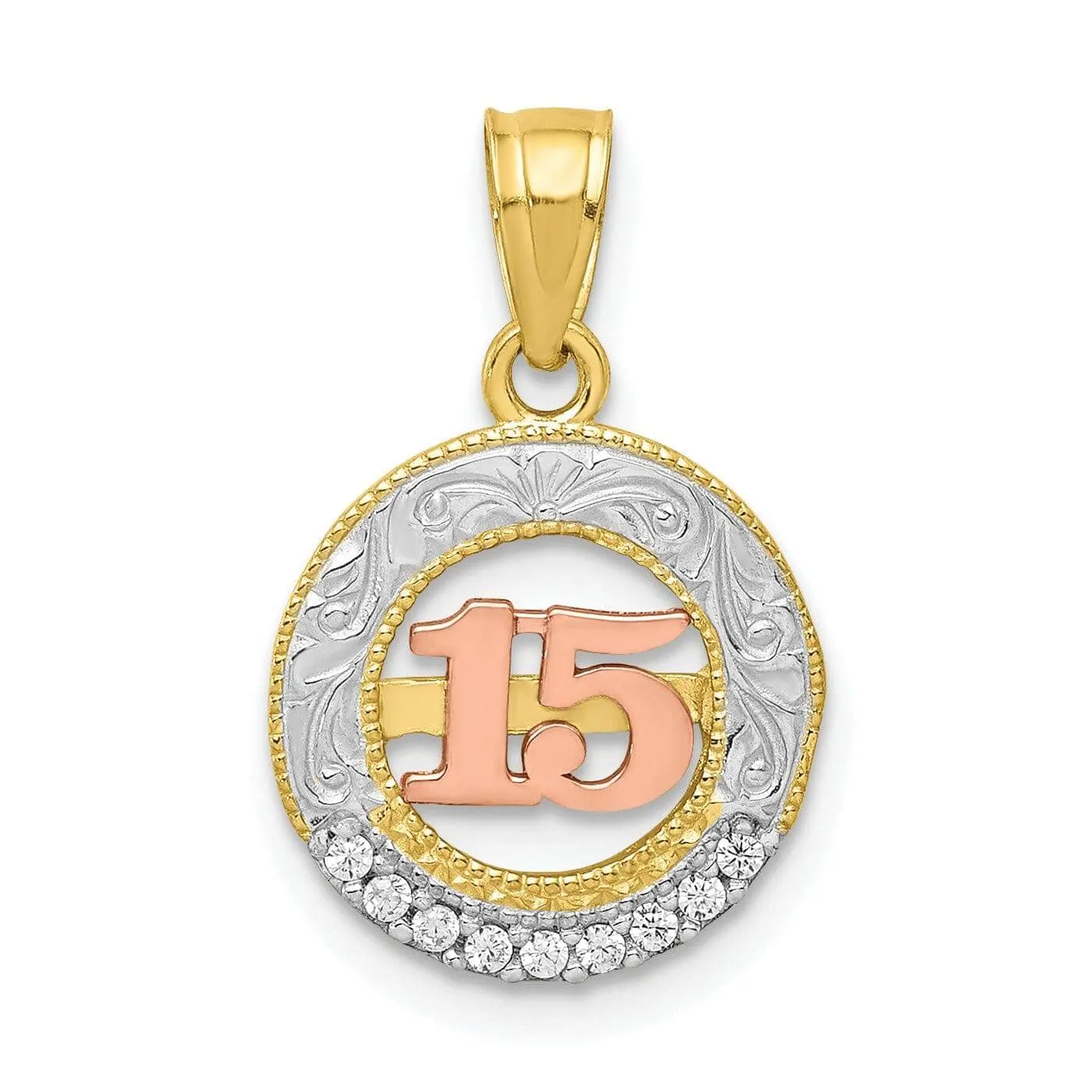 10k Two Tone Gold Anos 15 Birthday Pendant