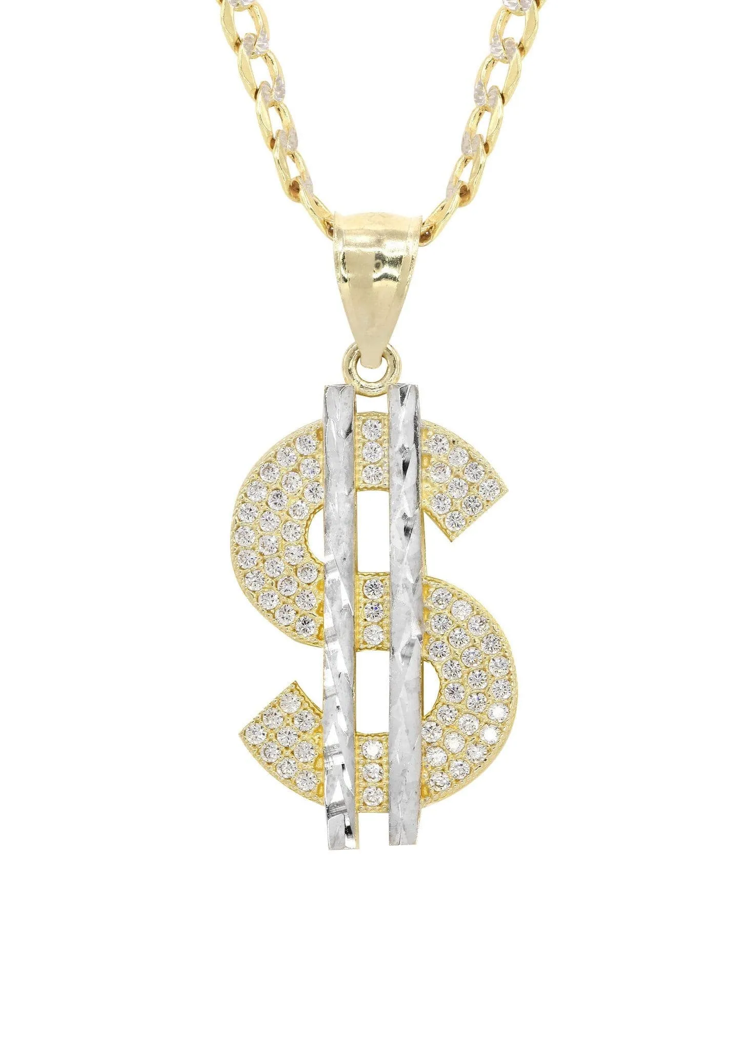 10K Yellow Gold Pave  & Cz Dollar Pedant | Appx. 8.7 Grams