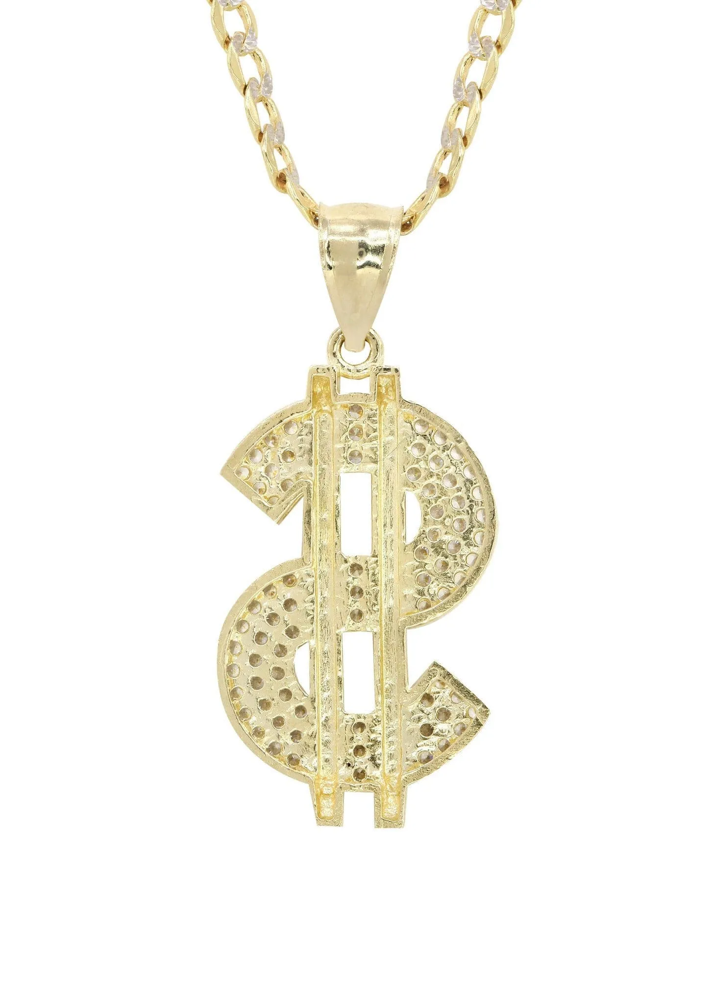 10K Yellow Gold Pave  & Cz Dollar Pedant | Appx. 8.7 Grams