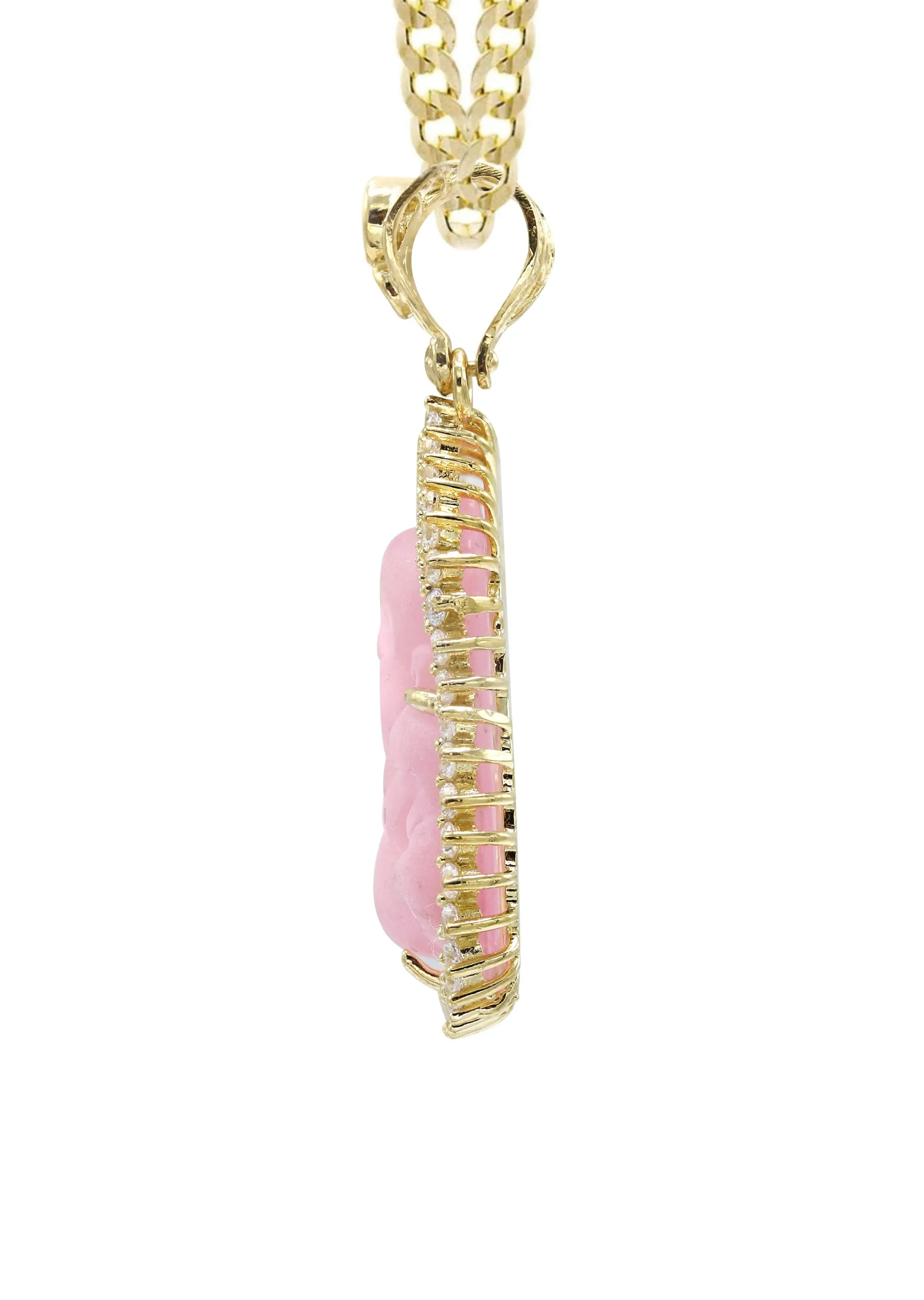 10K Yellow Gold Pink Buddha Necklace | Appx. 24.7 Grams