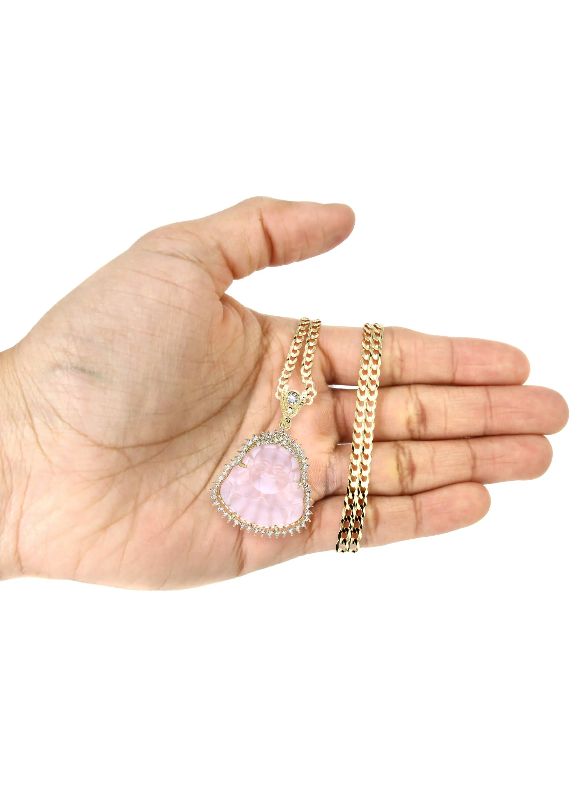 10K Yellow Gold Pink Buddha Necklace | Appx. 24.7 Grams