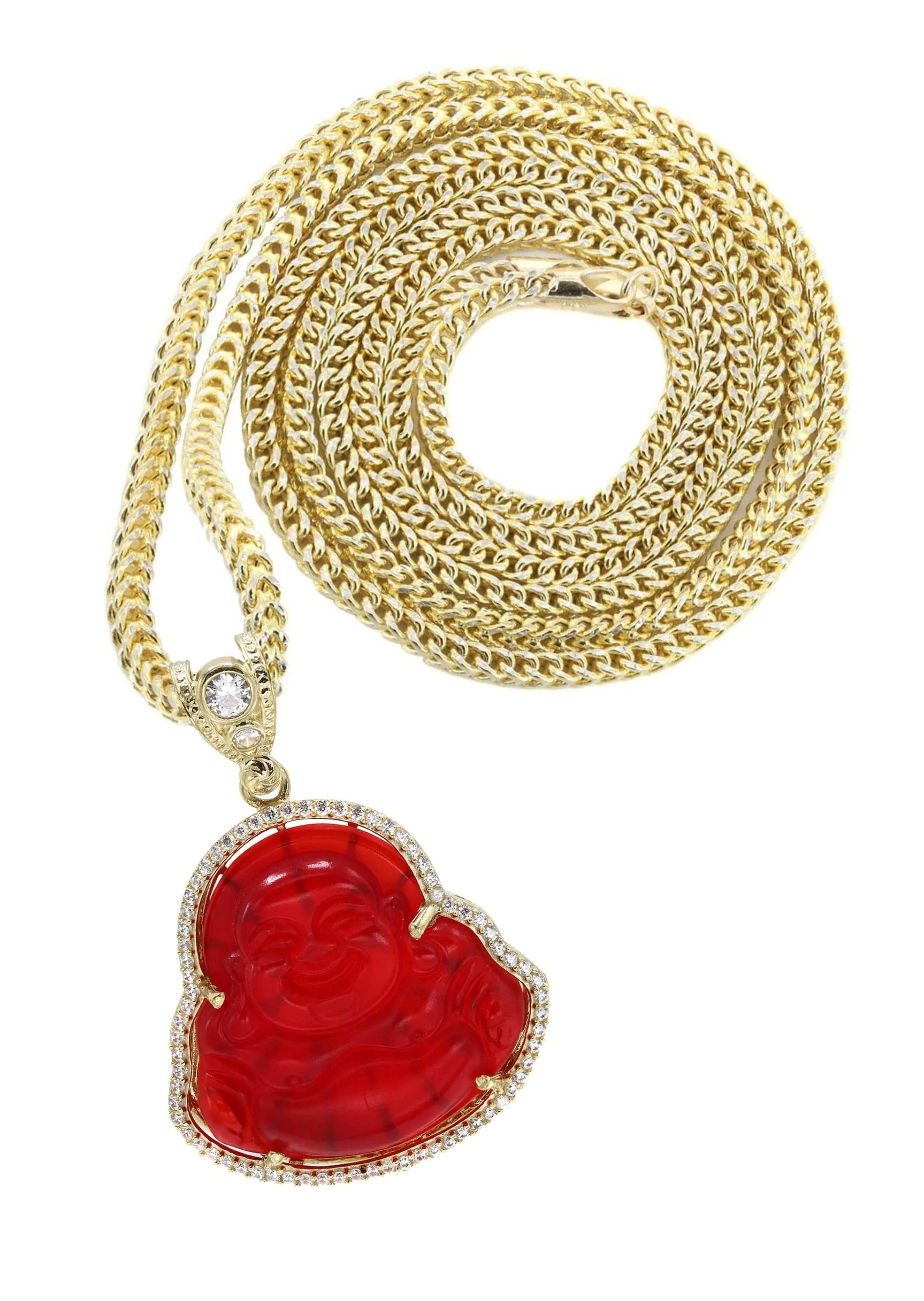 10K Yellow Gold Red Buddha Necklace | Appx. 22.5 Grams