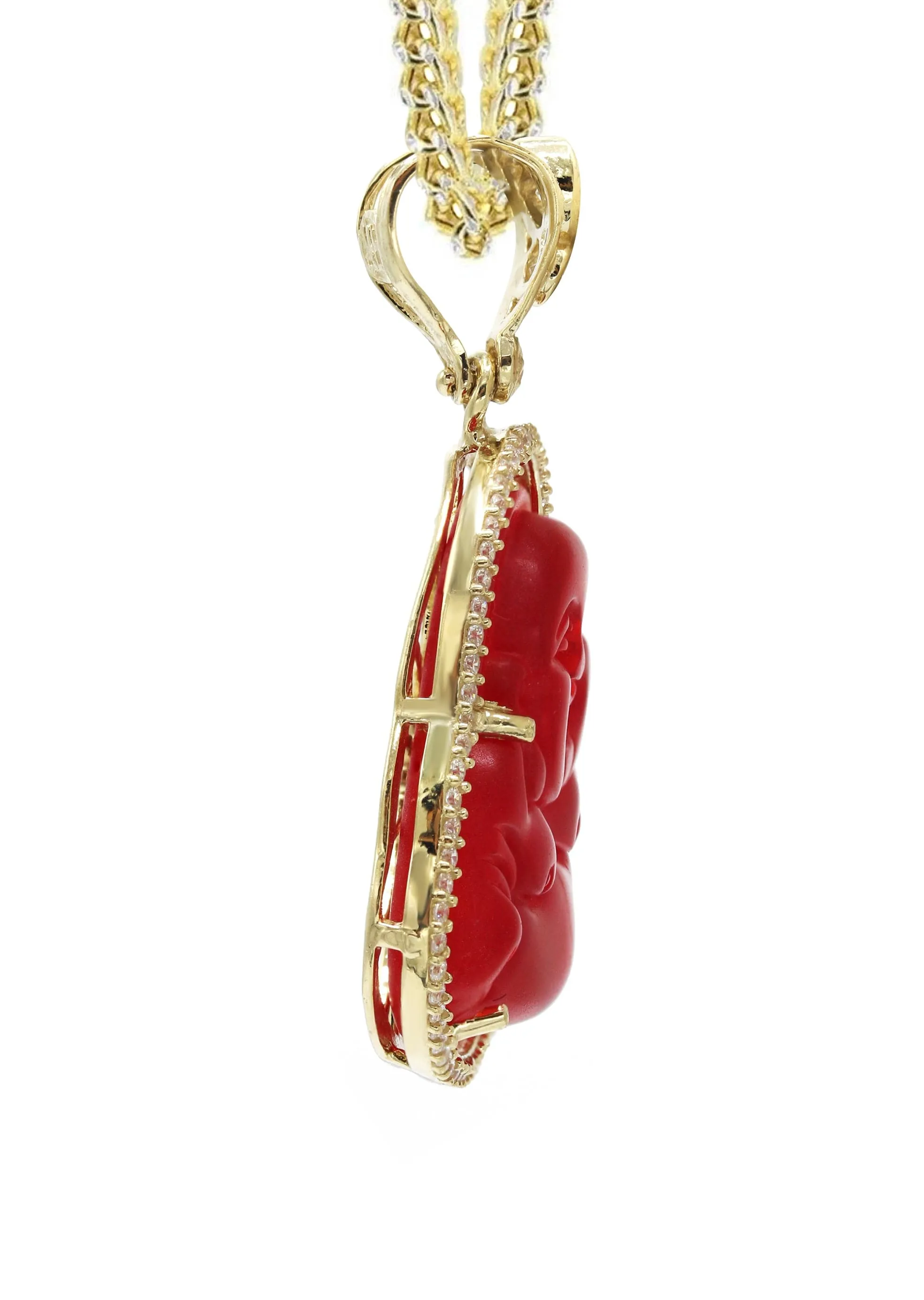 10K Yellow Gold Red Buddha Necklace | Appx. 22.5 Grams