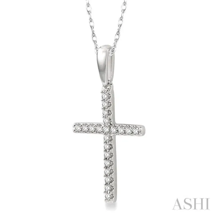 1/10 Ctw Cross Charm Round Cut Diamond Fashion Pendant in 10K White Gold with chain