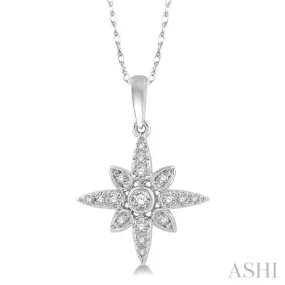 1/10 Ctw Flower Motif Round Cut Diamond Pendant With Link Chain in 10K White Gold