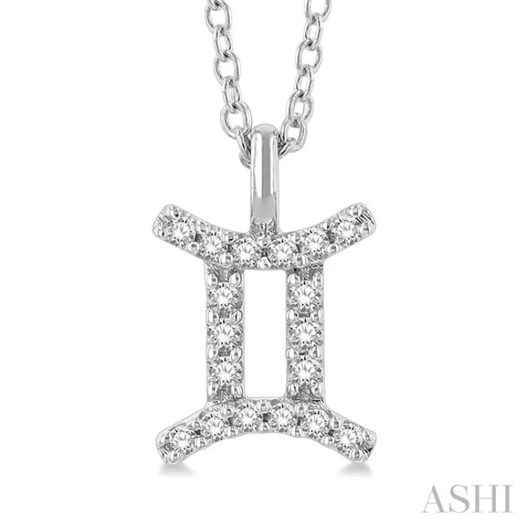 1/10 Ctw Gemini Round Cut Diamond Zodiac Pendant With Chain in 10K White Gold