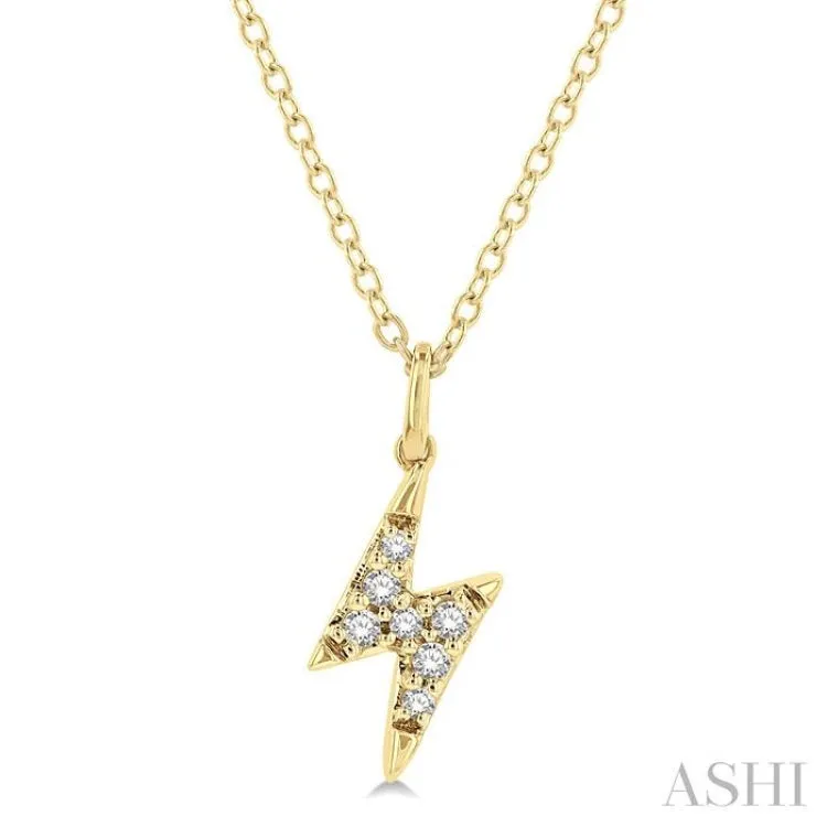 1/10 Ctw Lightning Bolt Round Cut Diamond Petite Fashion Pendant With Chain in 14K Yellow Gold