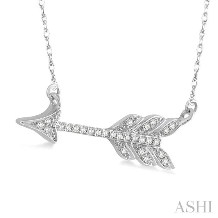 1/10 Ctw Round Cut Diamond Arrow Pendant in 10K White Gold with Chain