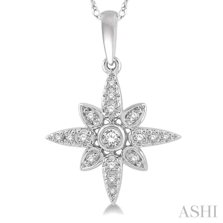 1/10 Ctw Star Charm Round Cut Diamond Pendant With Link Chain in 10K White Gold