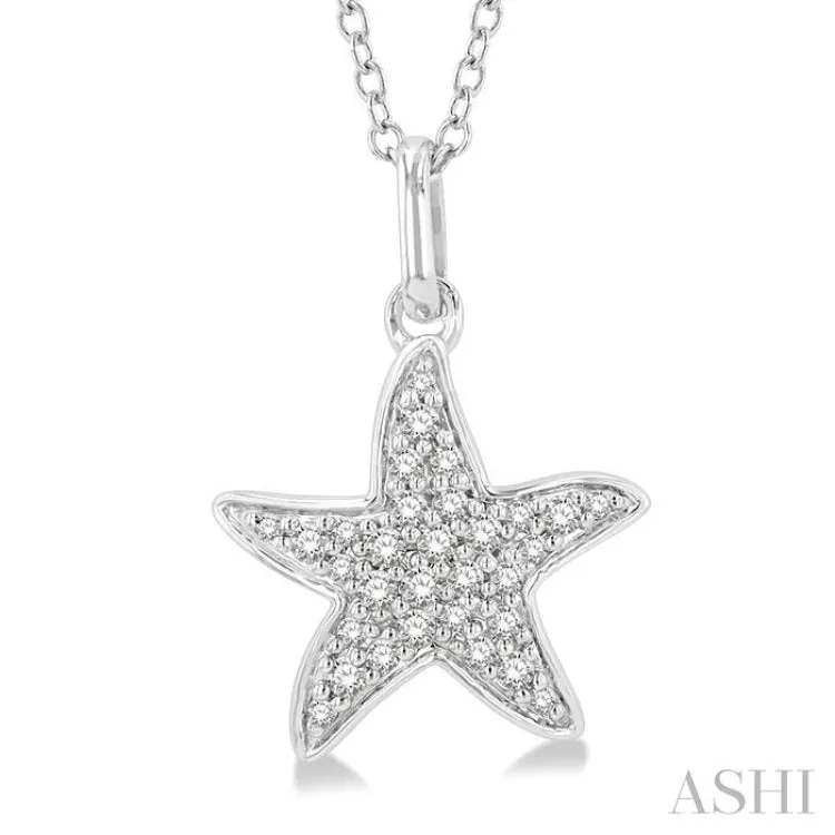 1/10 Ctw Starfish Petite Round Cut Diamond Fashion Pendant With Chain in 10K White Gold