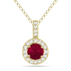 1/2 Carat Tw Halo Ruby And Diamond Pendant In 10K Yellow Gold