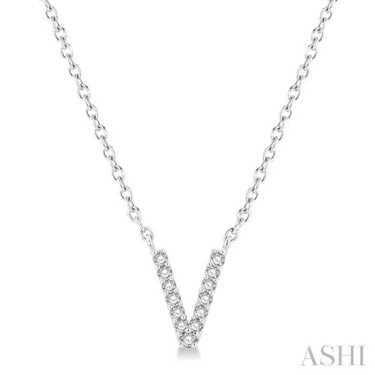 1/20 ctw Initial 'V' Round Cut Diamond Pendant With Chain in 14K White Gold