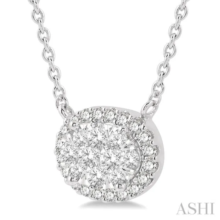 1/3 ctw Oval Shape Round Cut Diamond Lovebright Necklace in 14K White Gold