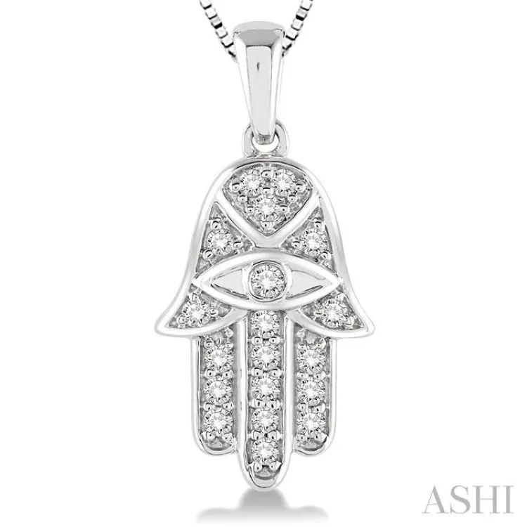 1/4 Ctw Round Cut Diamond Hamsa Pendant in 14K White Gold with Chain