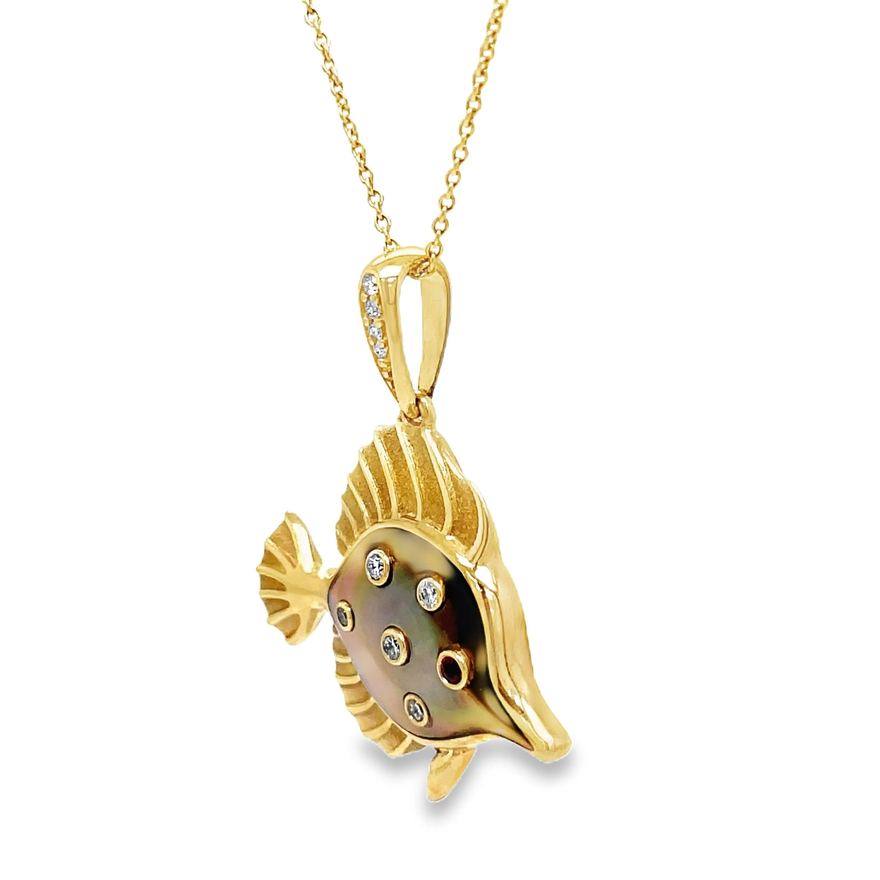 14k Diamond and MOP Fish Pendant Necklace