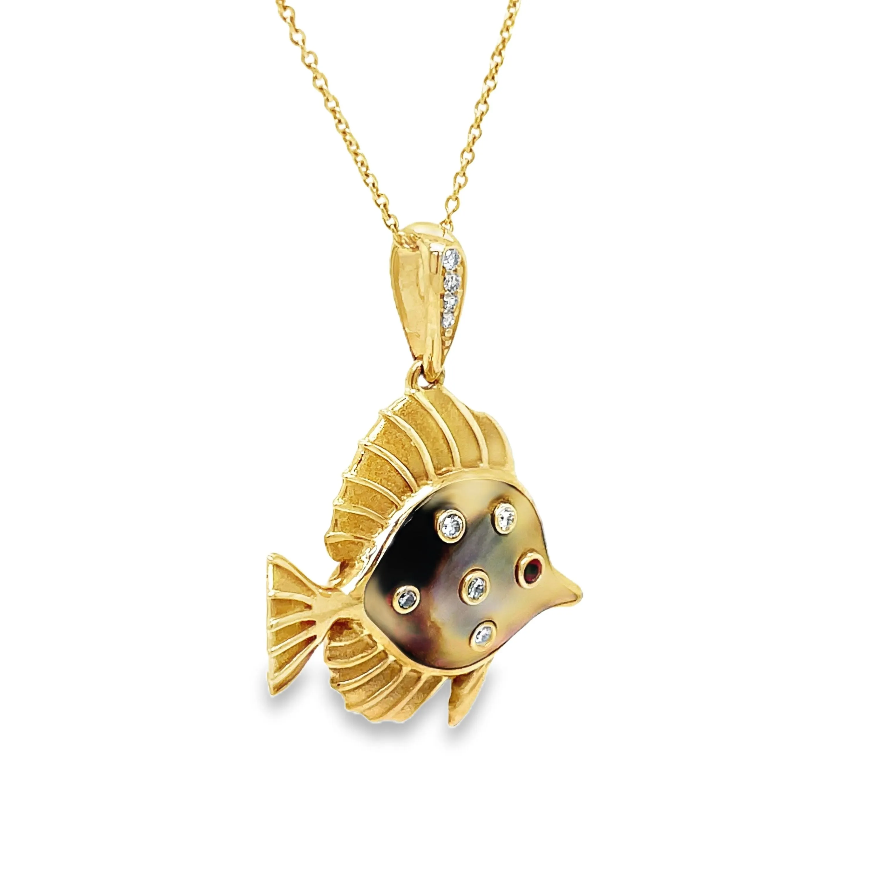 14k Diamond and MOP Fish Pendant Necklace