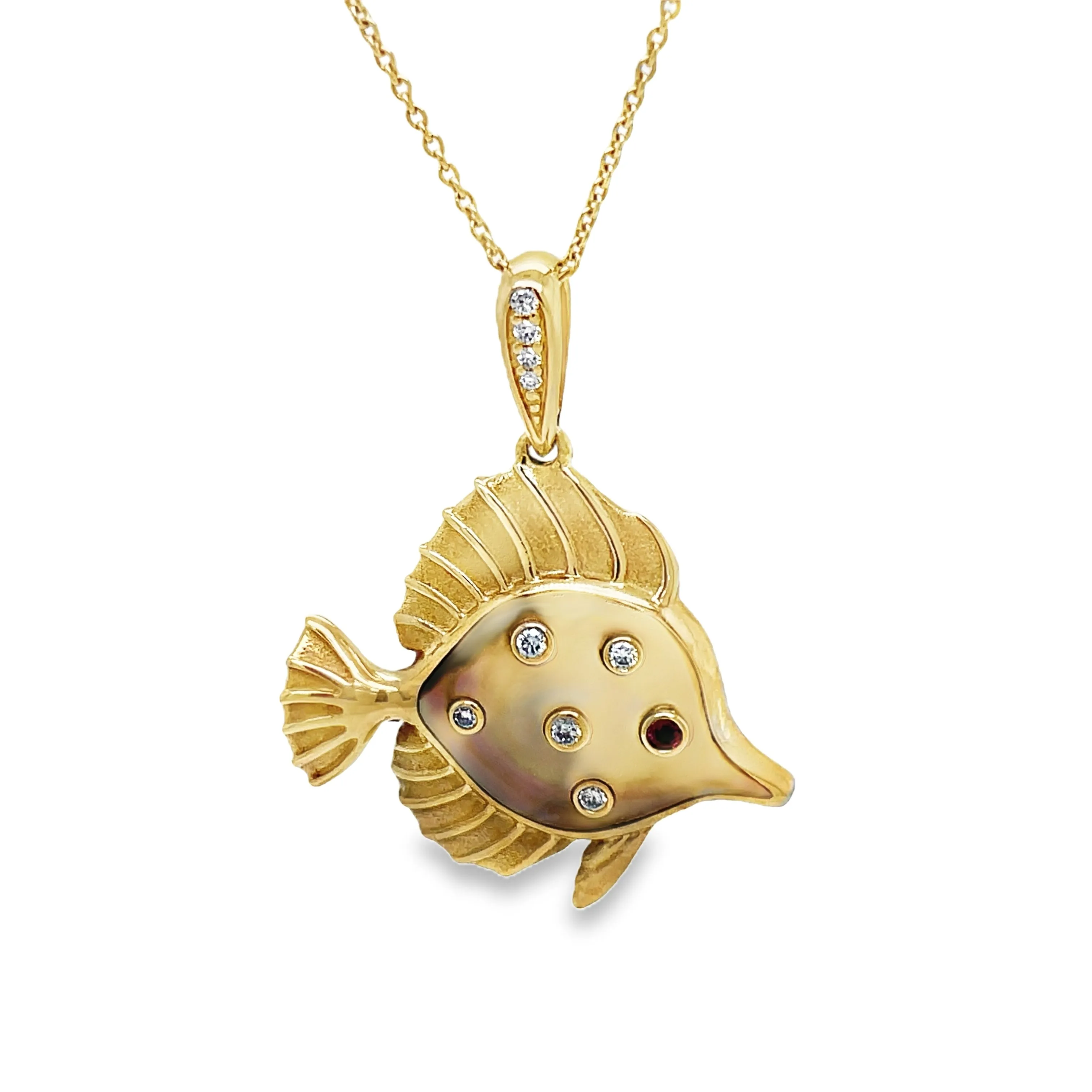 14k Diamond and MOP Fish Pendant Necklace