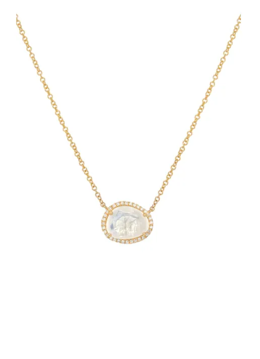 14K Gold Diamond Moonstone Necklace