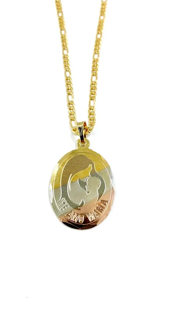 14K Gold Filled Moms Charm Necklace Figaro Chain Women's Mothers Day Gift 20"