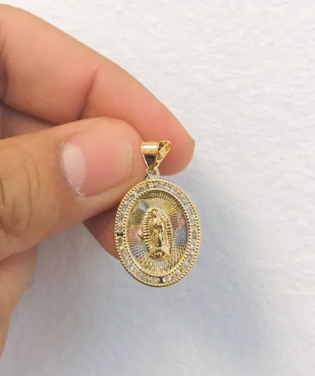 14K Gold Filled Tri-Color Pendant Virgen Guadalupe Necklace 16 to 20 For Womens - Prime Jewelry 269