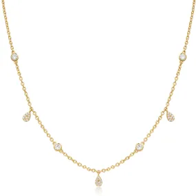 14K Gold Plated Dainty CZ Station Choker Necklace