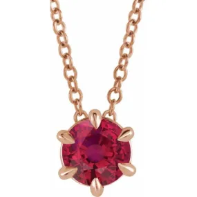 14K Rose 4 mm Natural Ruby Solitaire 16-18" Necklace