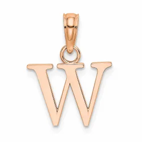 14K Rose Gold Block Design Small Letter W Initial Charm Pendant