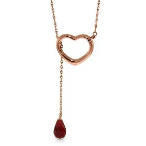 14K Solid Rose Gold Heart Necklace w/ Drop Briolette Natural Ruby