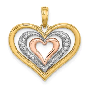 14k Two Tone Gold Polished Triple Hearts Pendant