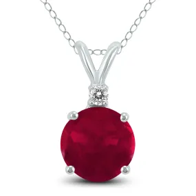 14K White Gold 5Mm Round Ruby And Diamond Pendant