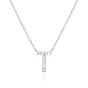 14k White Gold Created Diamond Initial T Letter Pendant Necklace Plated