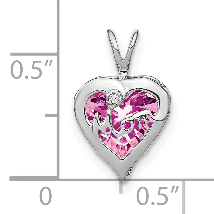 14k White Gold Pink Sapphire/Diamond MOM Heart Pendant