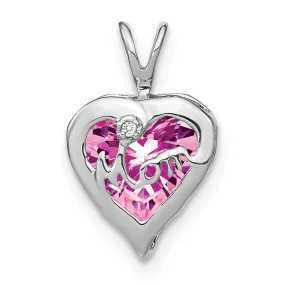 14k White Gold Pink Sapphire/Diamond MOM Heart Pendant