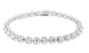 14k White Gold Plated Heart Tennis Bracelet