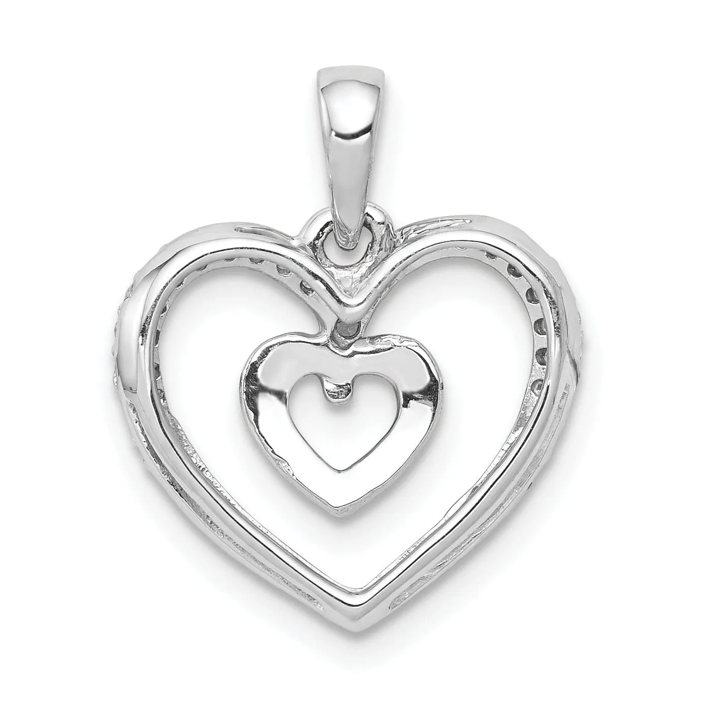 14k White Gold  Polished Finish 0.11-CT Diamond Double Heart in Heart Design Charm Pendant