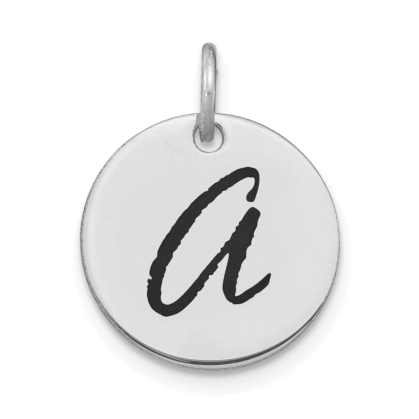 14k White Gold Polished Rhodium Black Epoxy Finish Letter A Initial Disk Shape Charm Pendant