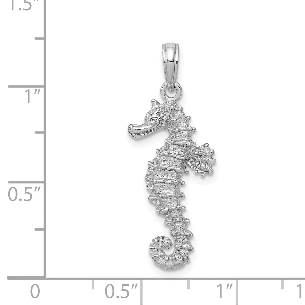 14k White Gold Polished Textured Finish Open-Backed Seahorse Charm Pendant