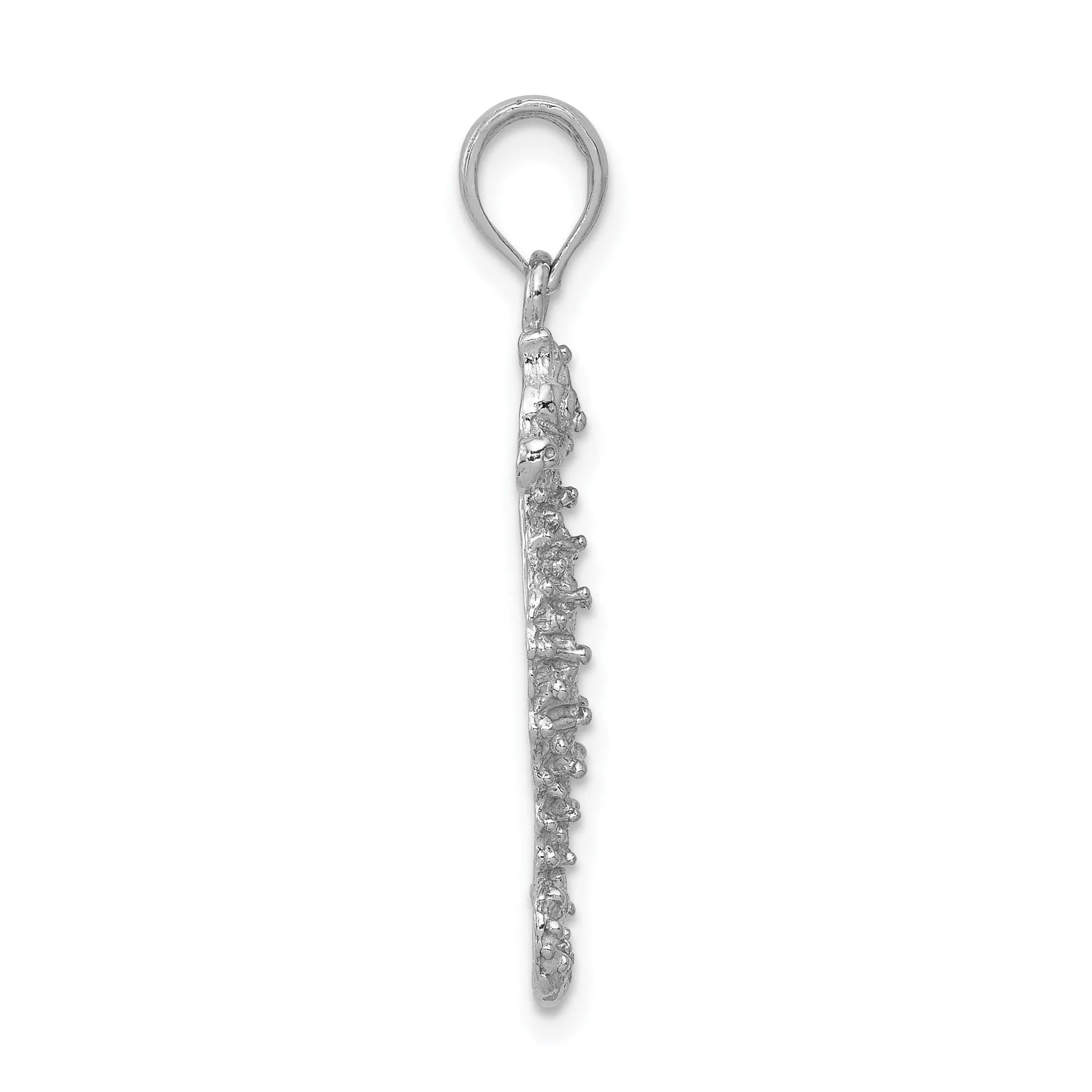 14k White Gold Polished Textured Finish Open-Backed Seahorse Charm Pendant