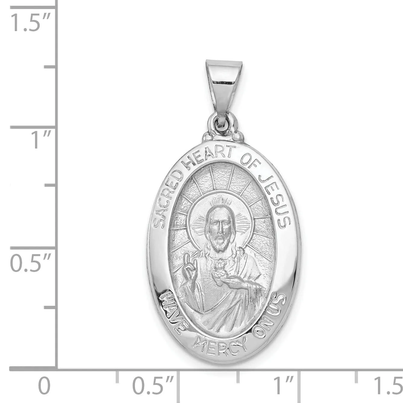 14K White Gold Sacred Heart of Jesus Medal Pendant